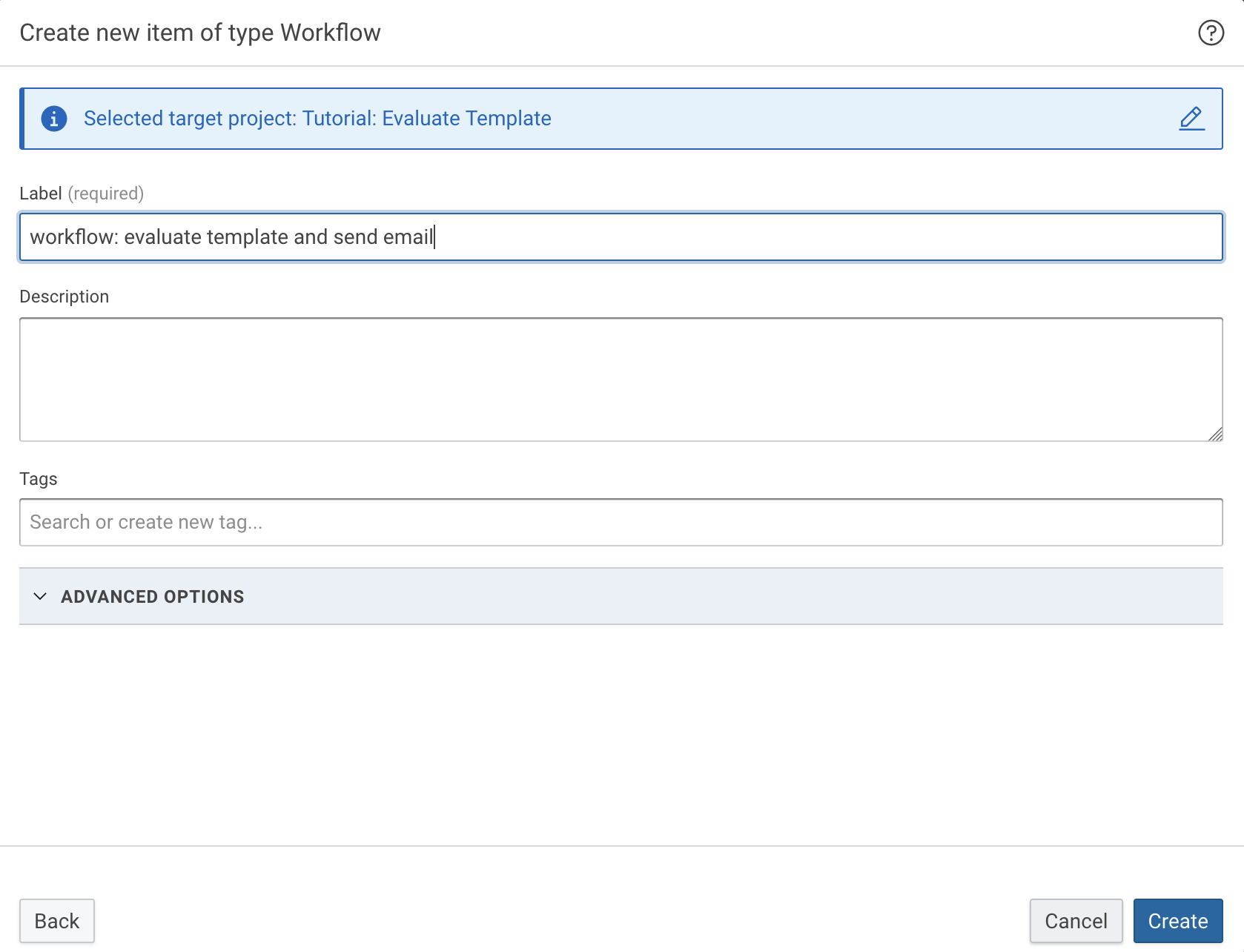 Dialog to create new Knowledge Graph dataset