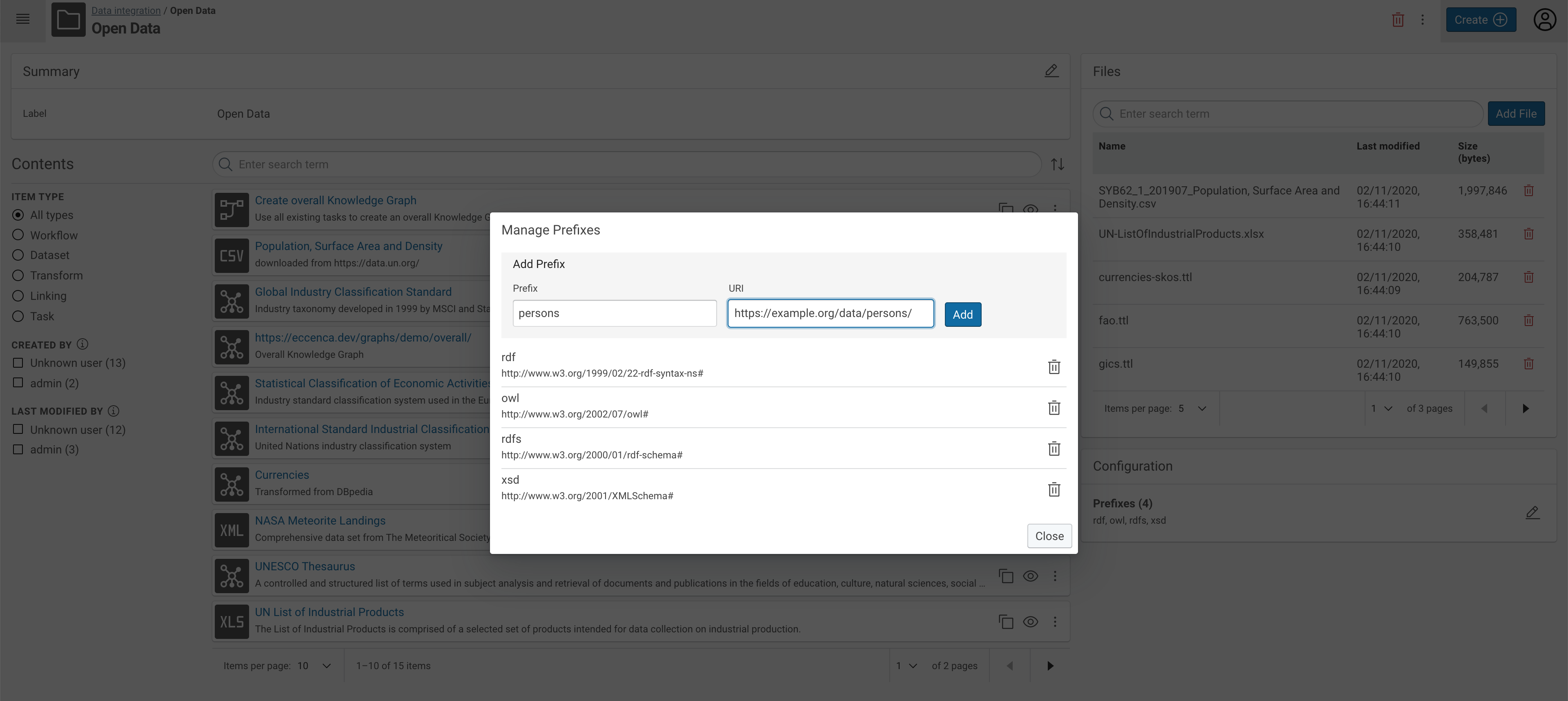 DataIntegration workspace prefix setup dialog