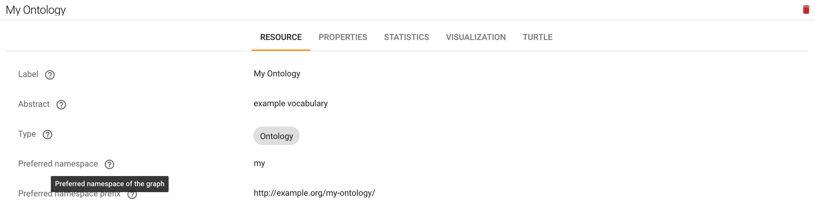 An ontology (graph) resource in the EXPLORE > Knowledge Graphs view