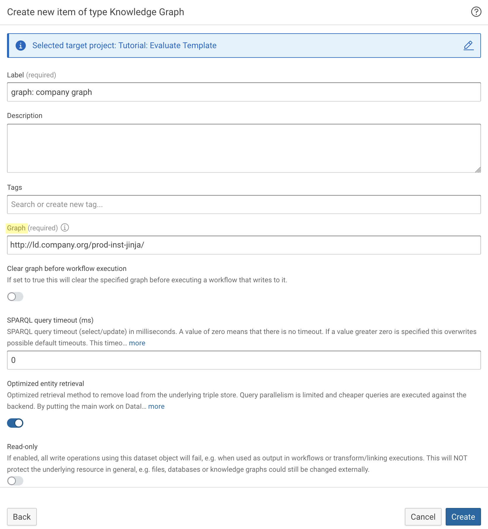 Dialog to create new Knowledge Graph dataset