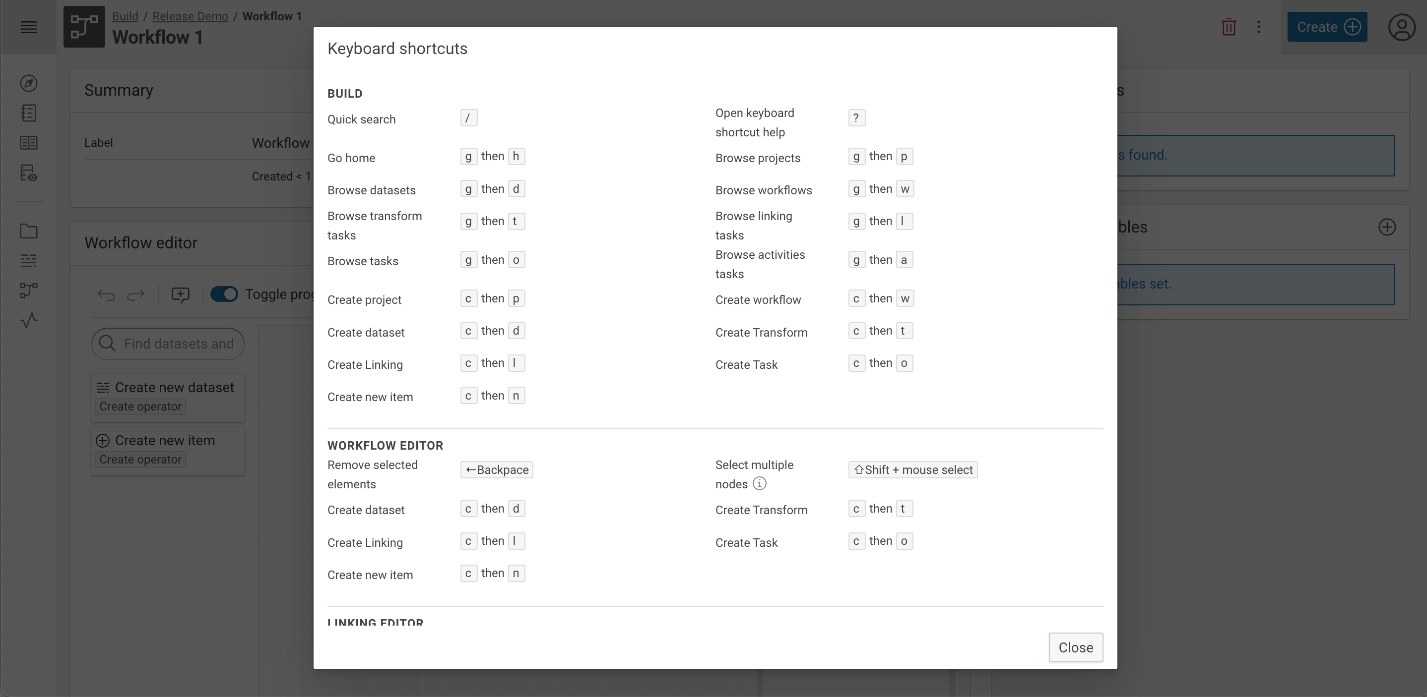 24.1: Build - Key Shortcuts in Workflow Editor