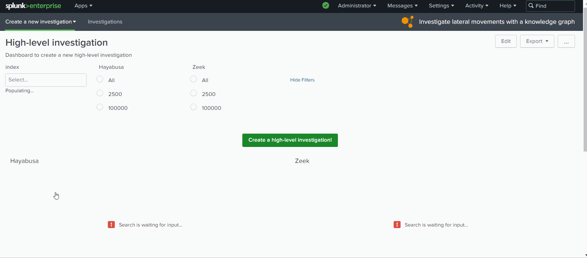 Video 1: Splunk dashboards of the Splunk app "Investigate lateral movements with a knowledge graph"
