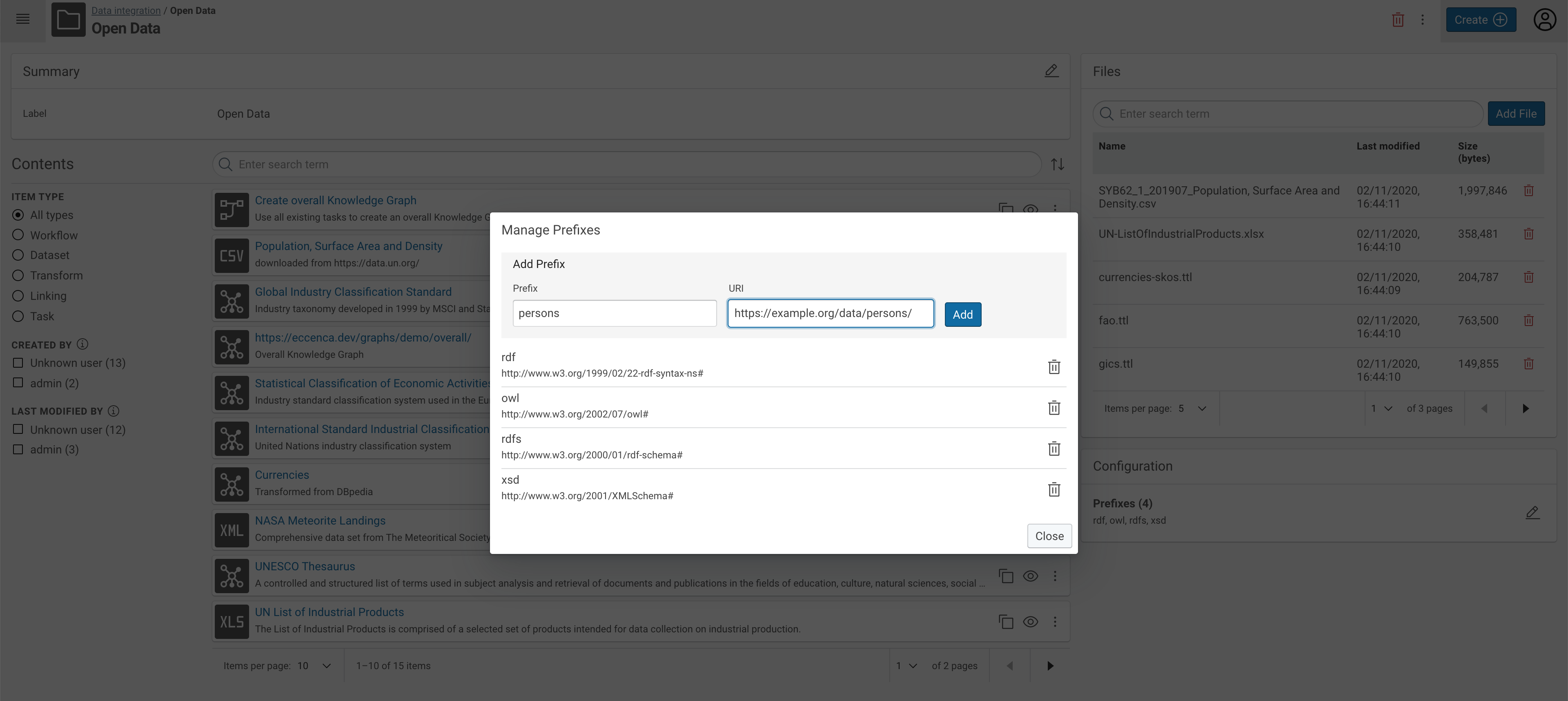 Build (DataIntegration) workspace prefix setup dialog