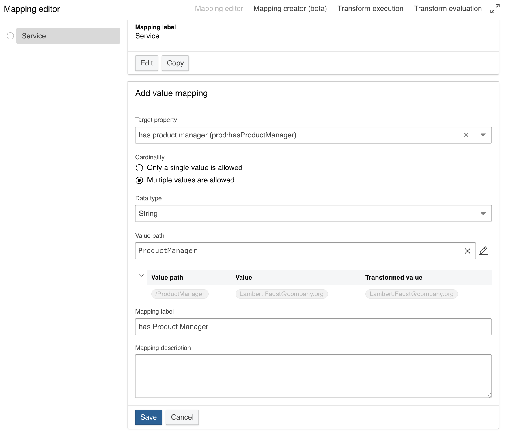 Configuration of a mapping rule