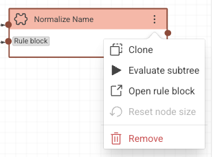 The context menu of a rule block node The context menu of a rule block node
