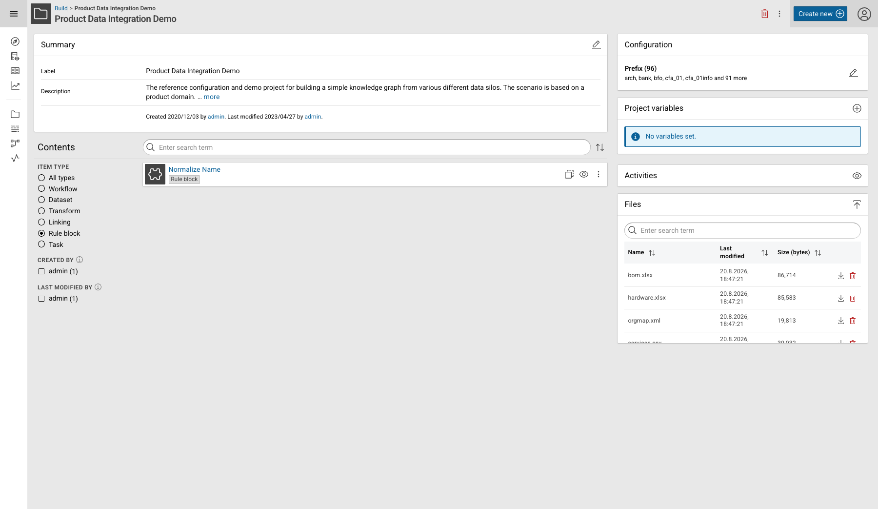 The project contents, filtered to rule blocks The project contents, filtered to rule blocks