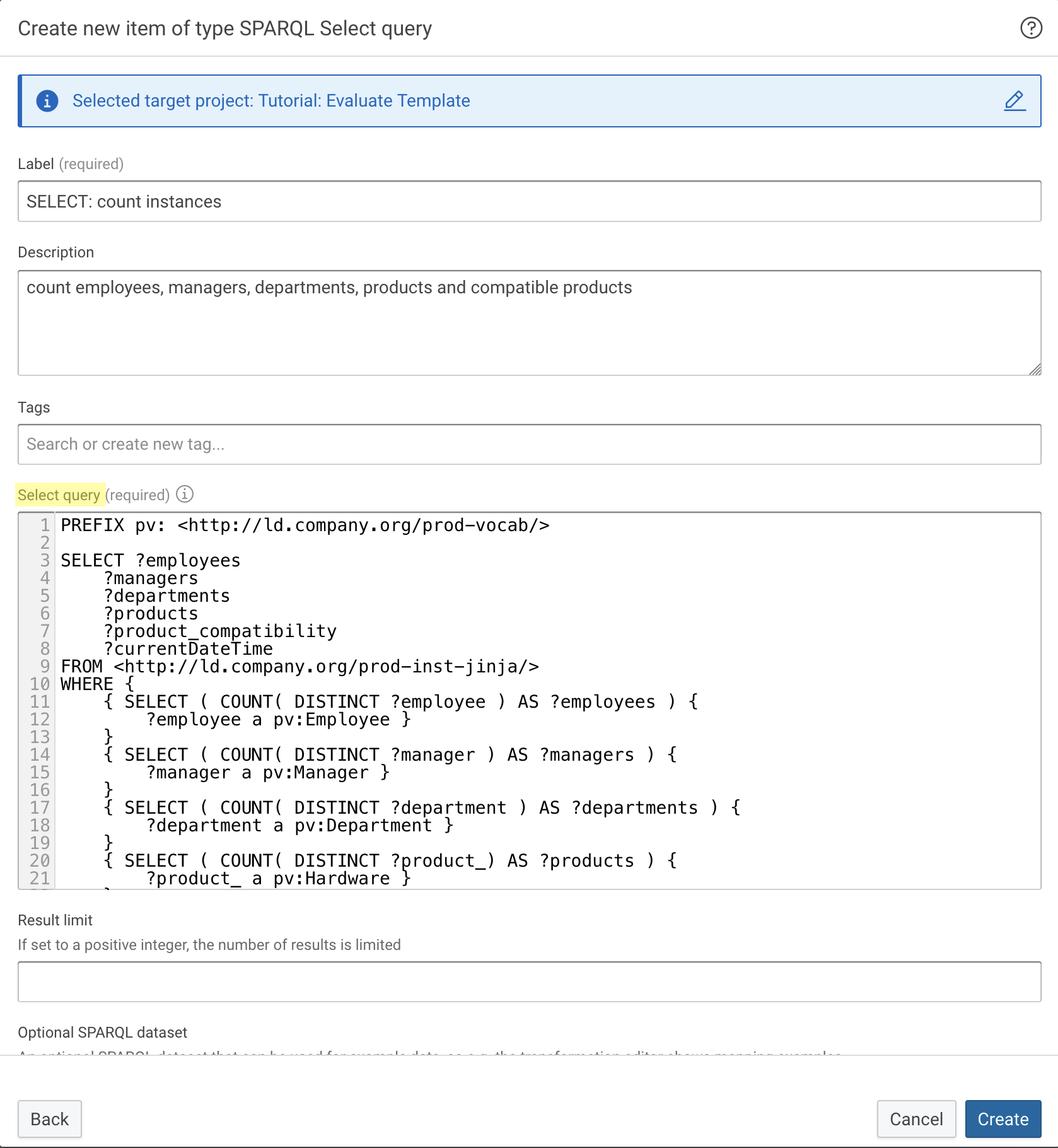 Dialog to create new Select query