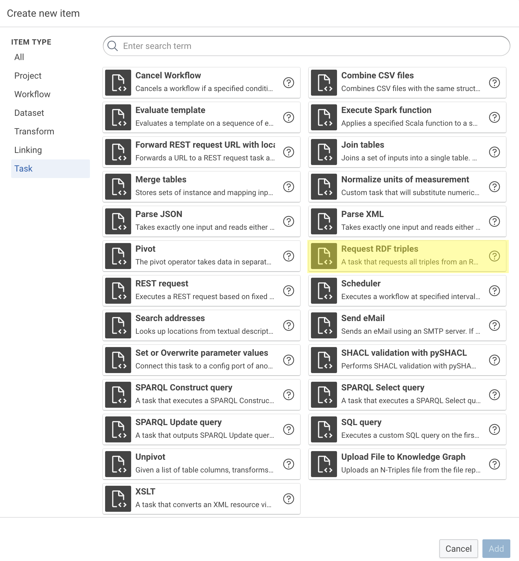 Create new Request RDF triples task