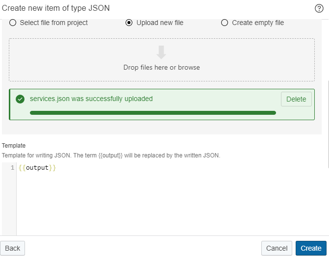 Dialog to create new JSON dataset