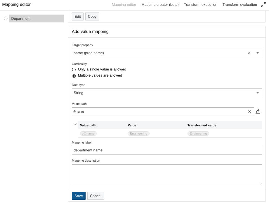 Configuration of a mapping rule
