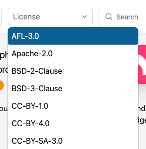 The open License drop-down The open License drop-down