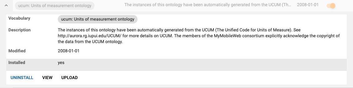 Example of extended information of installed Vocabulary Catalog