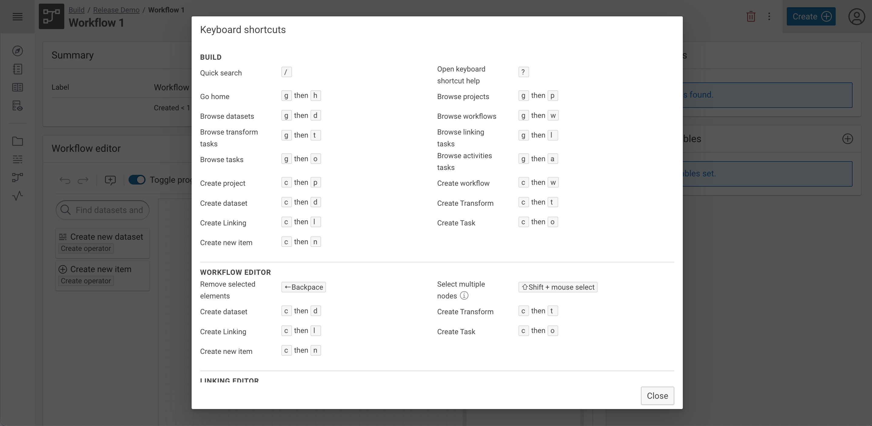 24.1: Build - Key Shortcuts in Workflow Editor 24.1: Build - Key Shortcuts in Workflow Editor